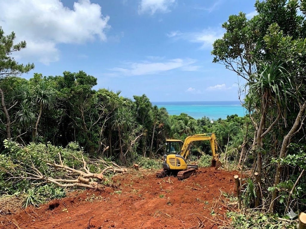やんばるの森での伐採・造成工事